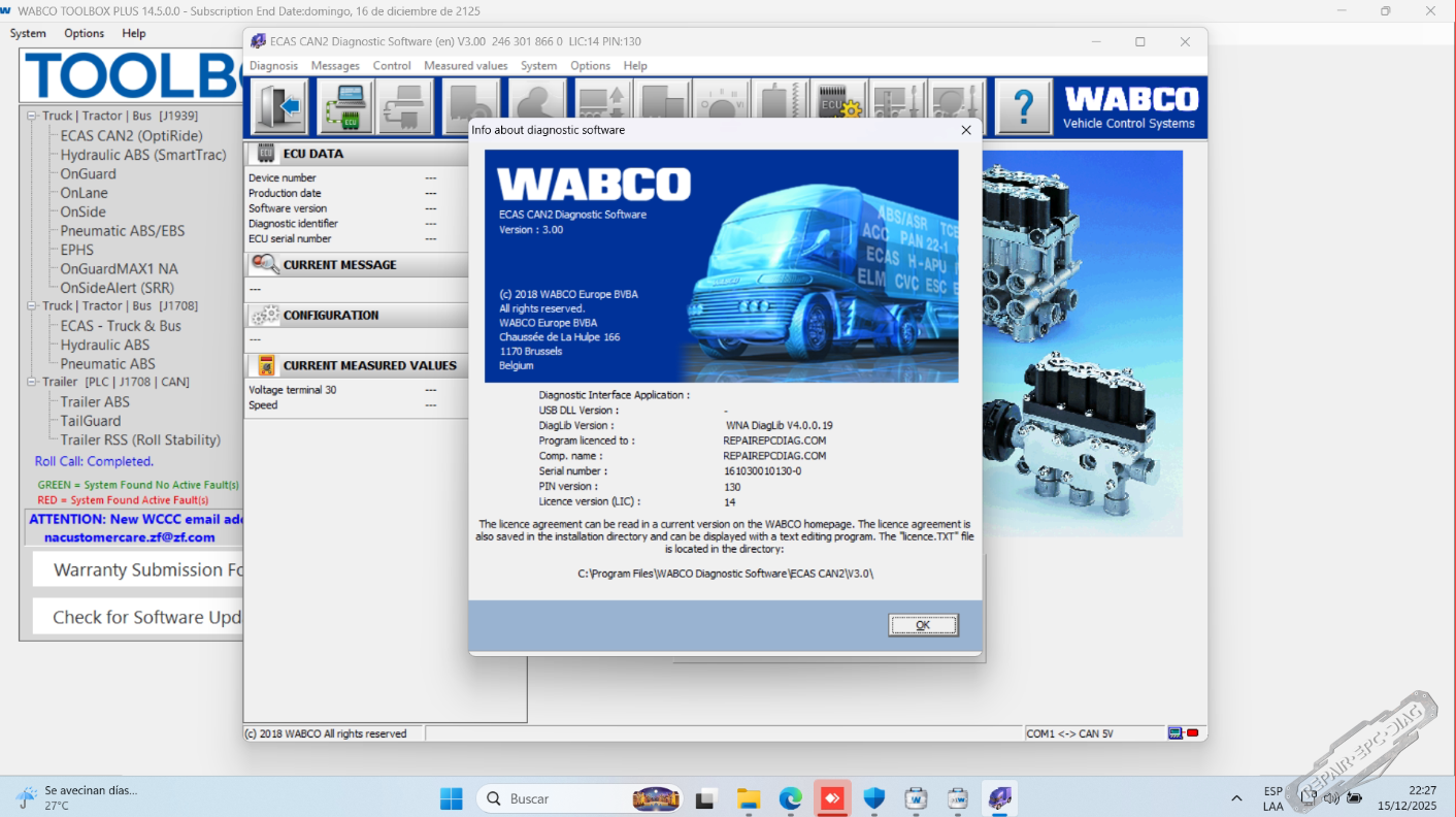 Diagnostic - WABCO TOOLBOX PLUS + ECAS CAN2 V3.00 [06.2025][1PC ...